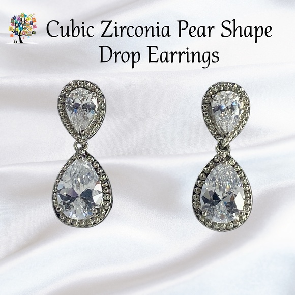 Jewelry - Cubic Zirconia Earrings Pear Shaped Drop Stud